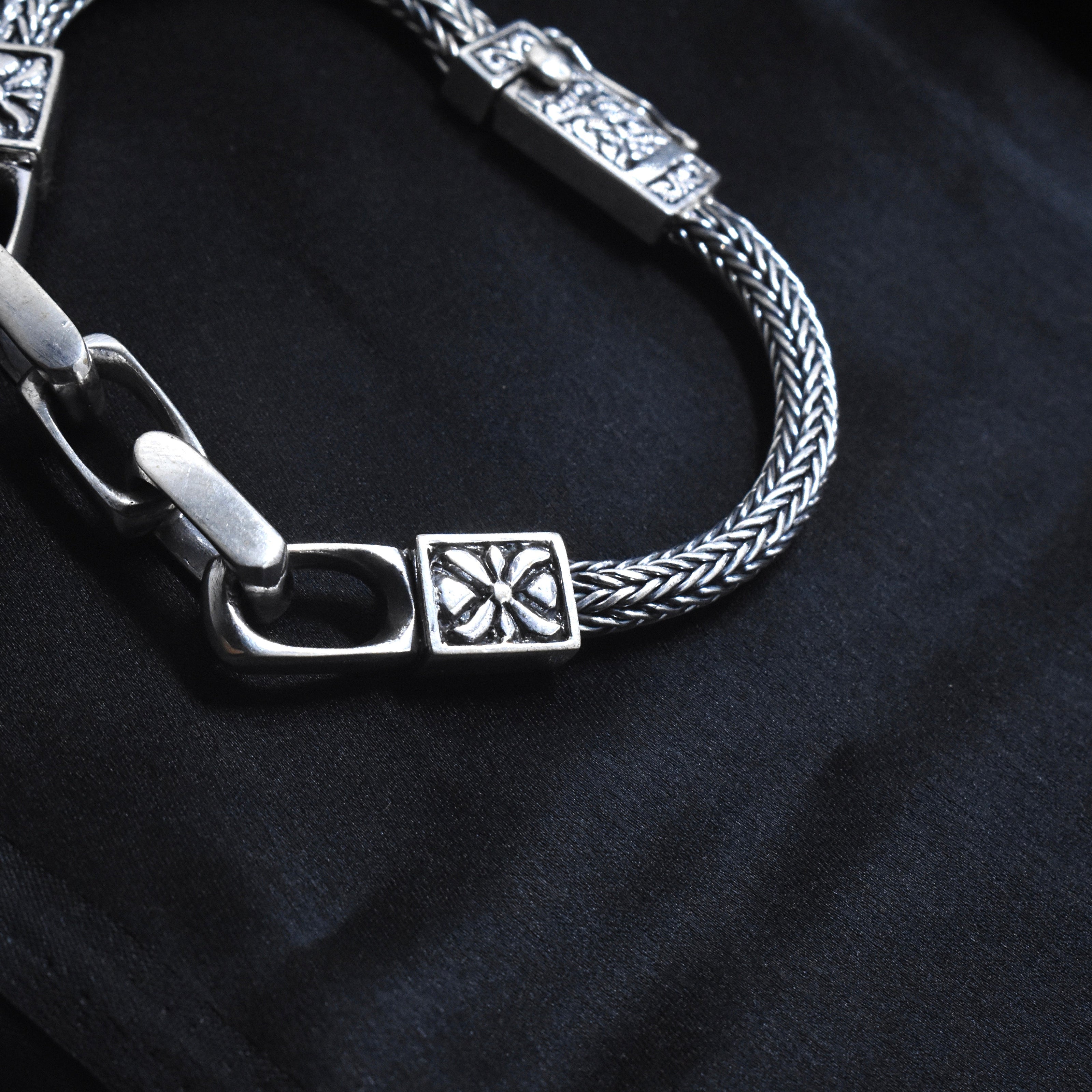 Carved Block Silver Bracelet