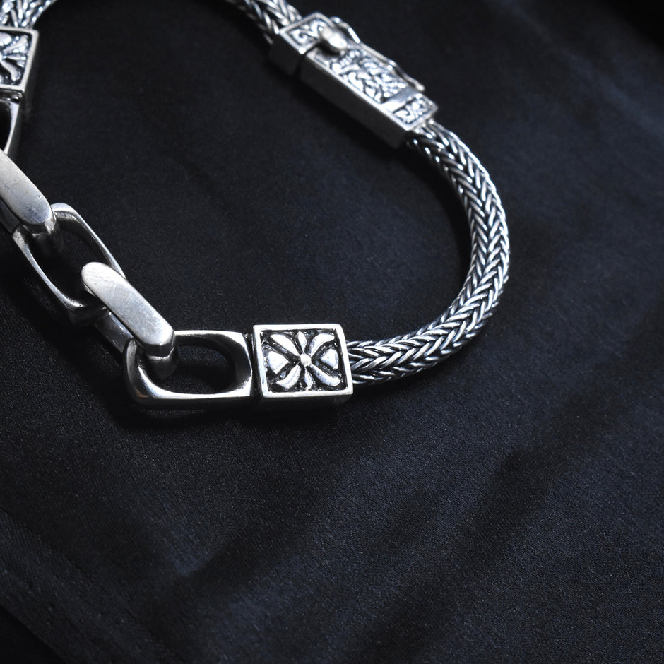 Carved Block Silver Bracelet