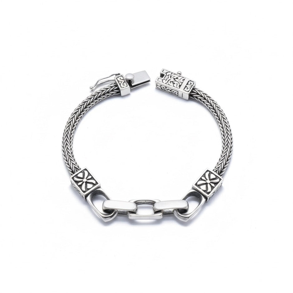 Carved Block Silver Bracelet