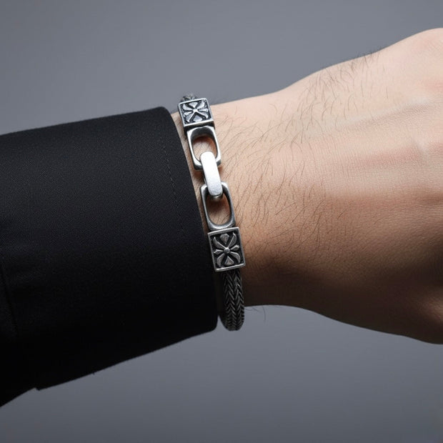 Carved Block Silver Bracelet