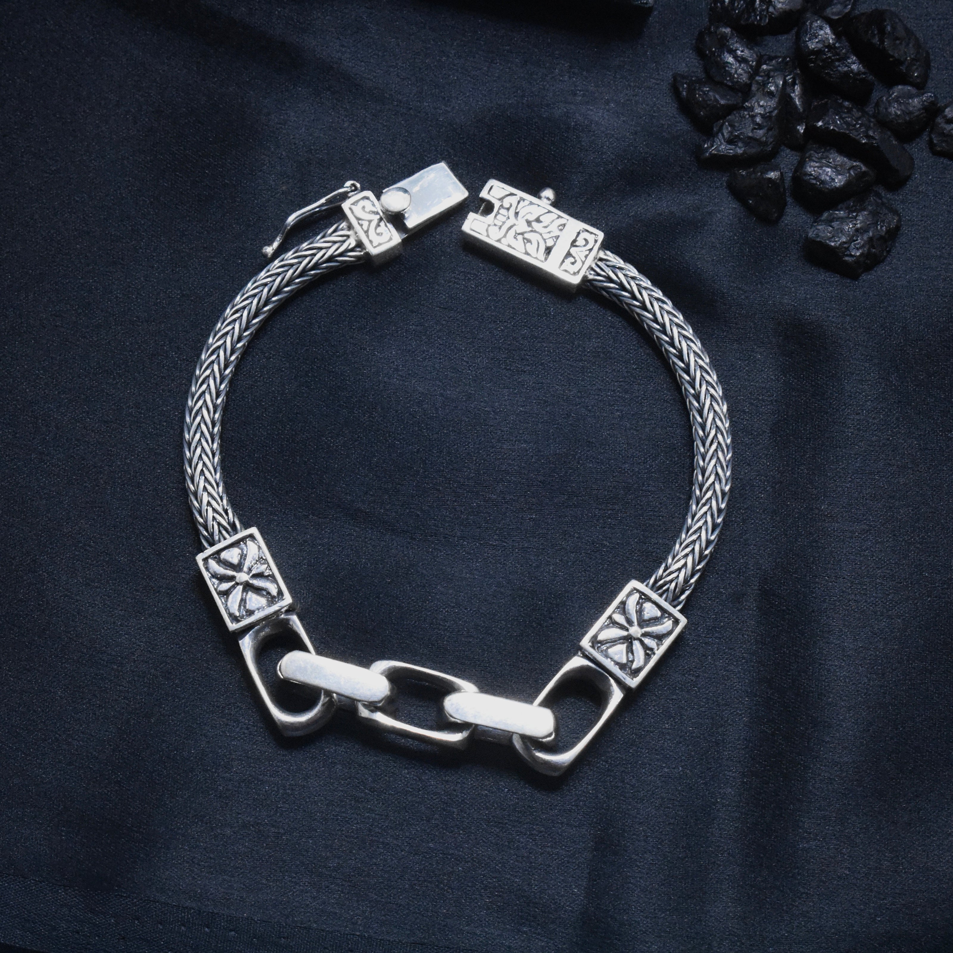 Carved Block Silver Bracelet
