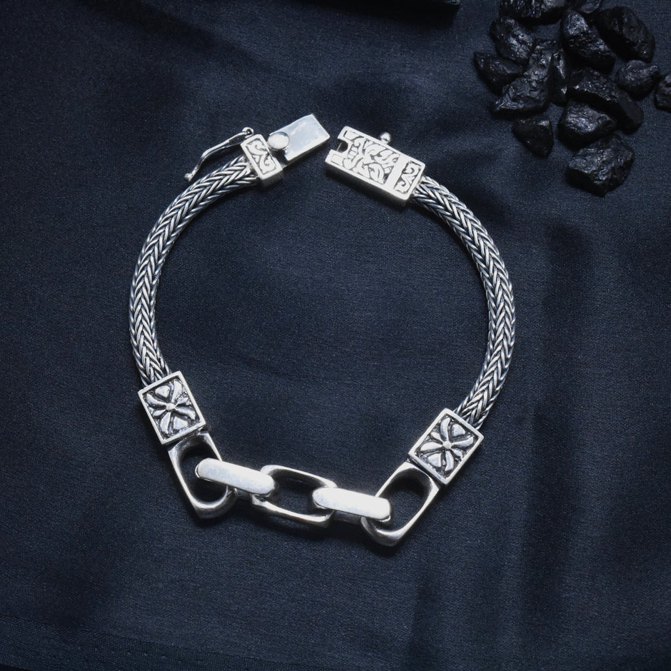 Carved Block Silver Bracelet