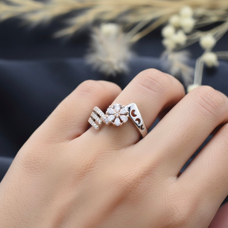 Silver Solo Bloom Rhodium Ring