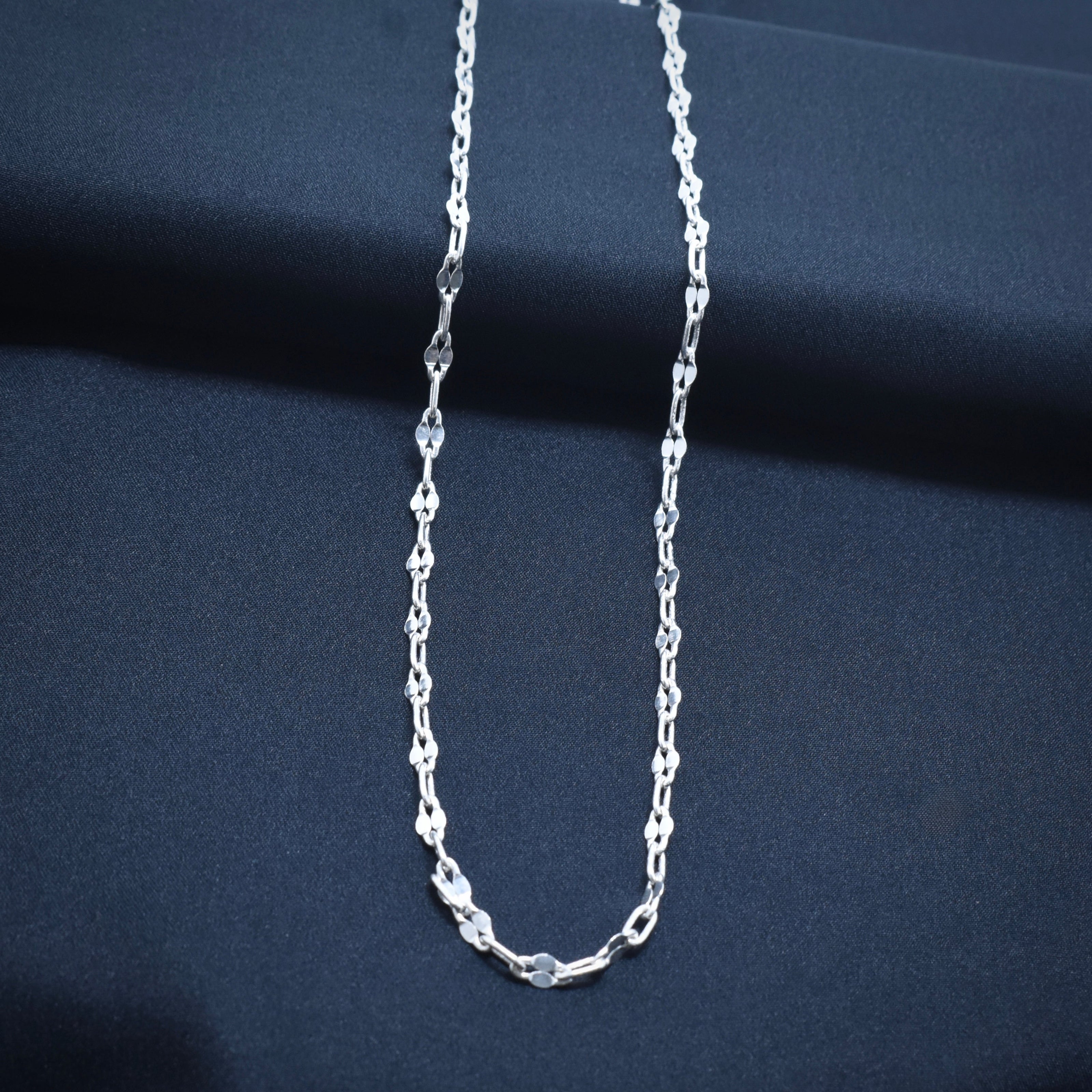 Elongated Dual-Link Silver Chain