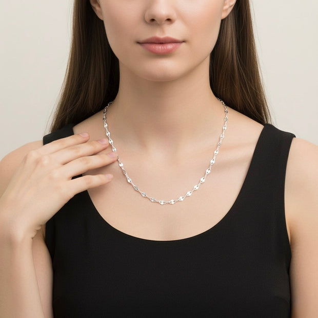 Elongated Dual-Link Silver Chain