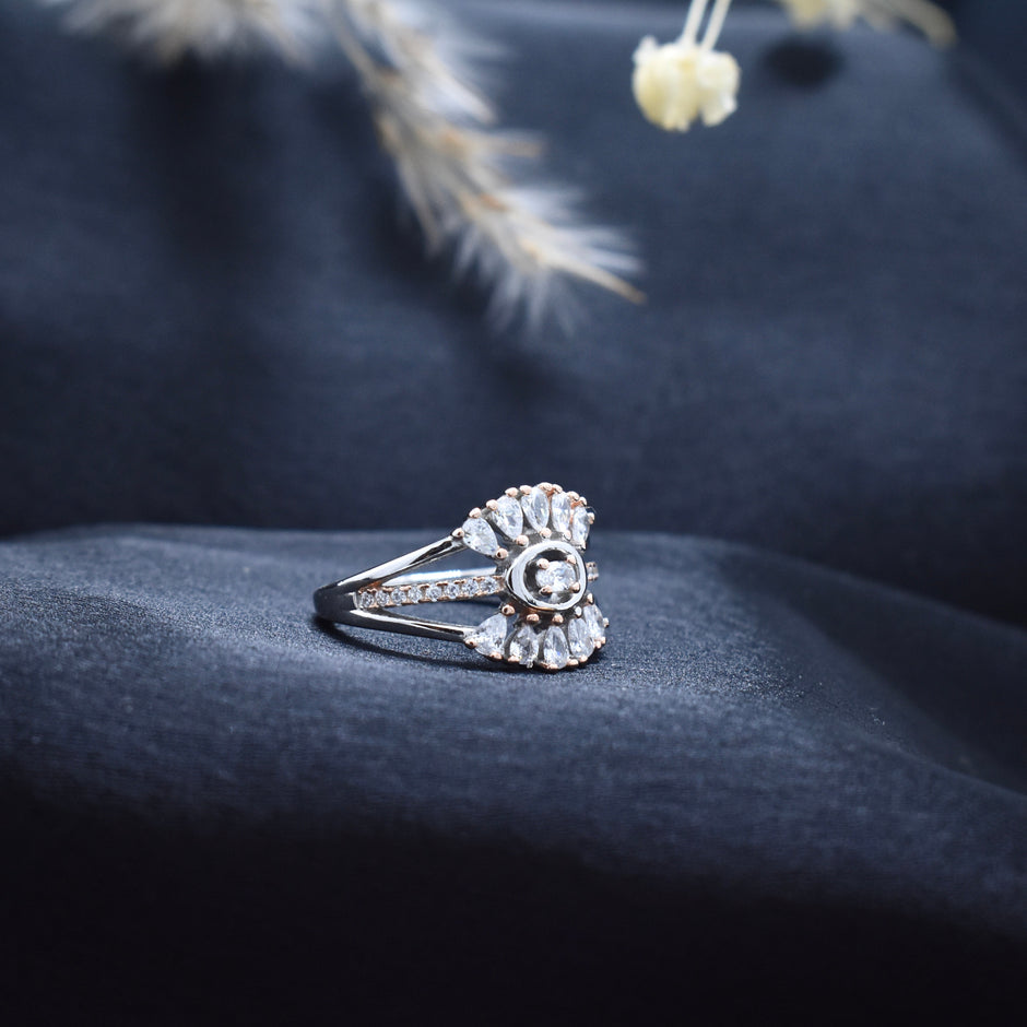 Silver Radiant Crown Rhodium Ring