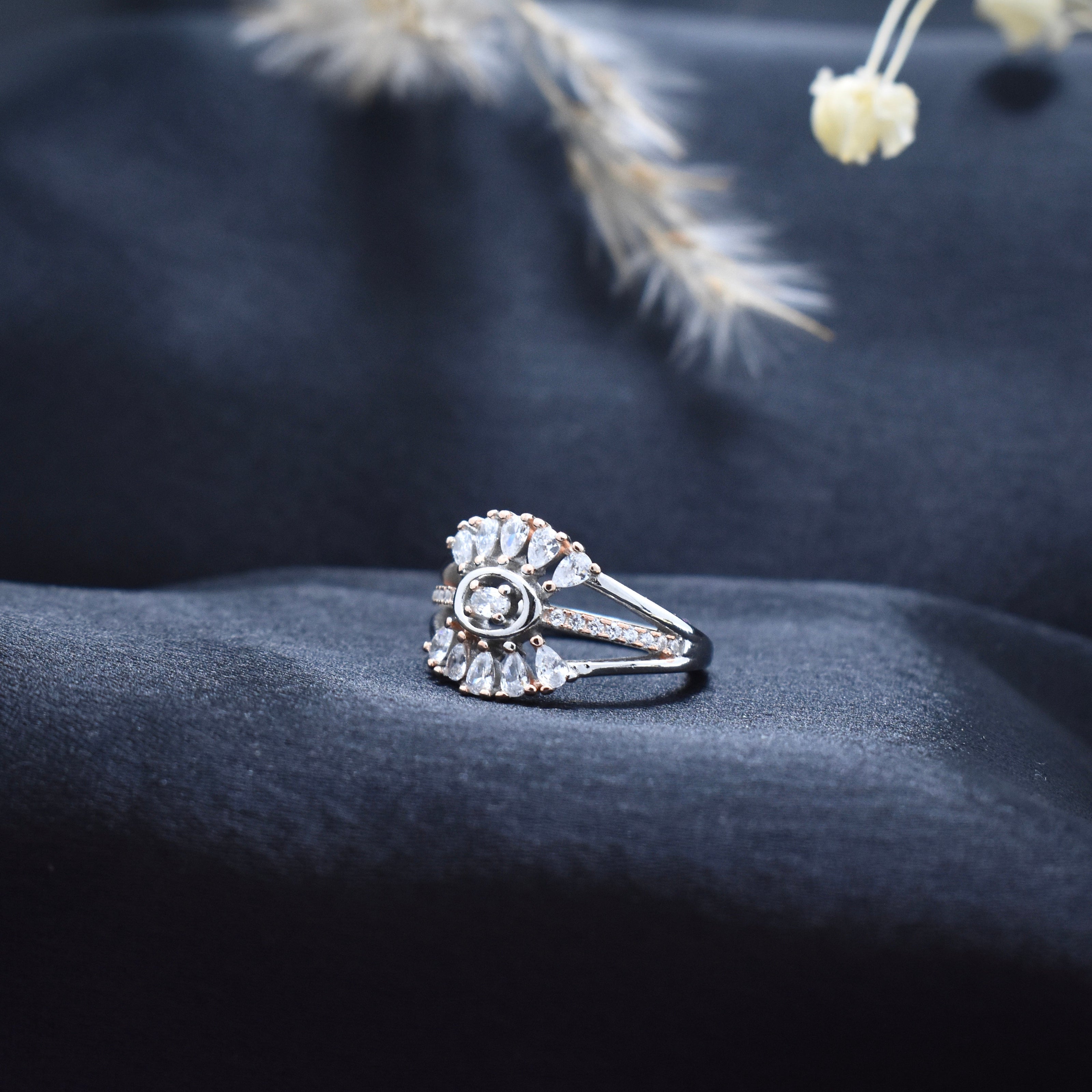 Silver Radiant Crown Rhodium Ring