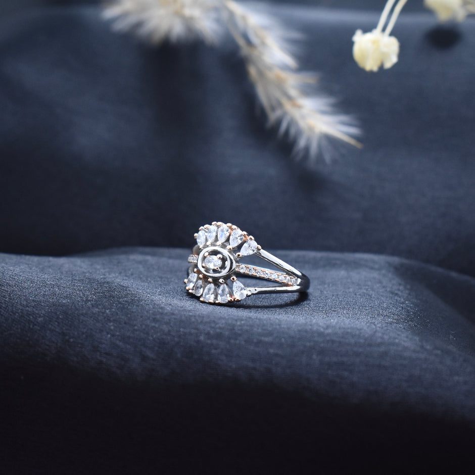 Silver Radiant Crown Rhodium Ring