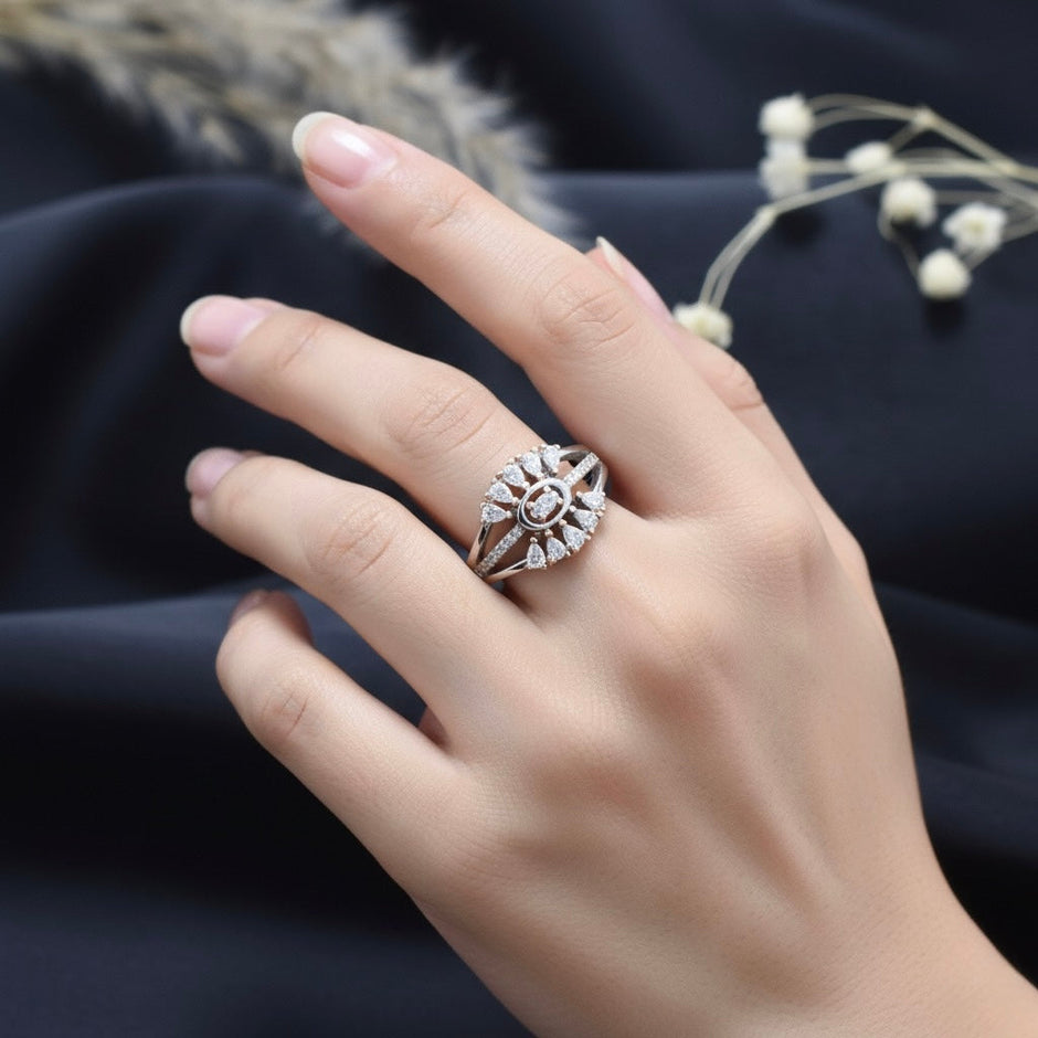 Silver Radiant Crown Rhodium Ring