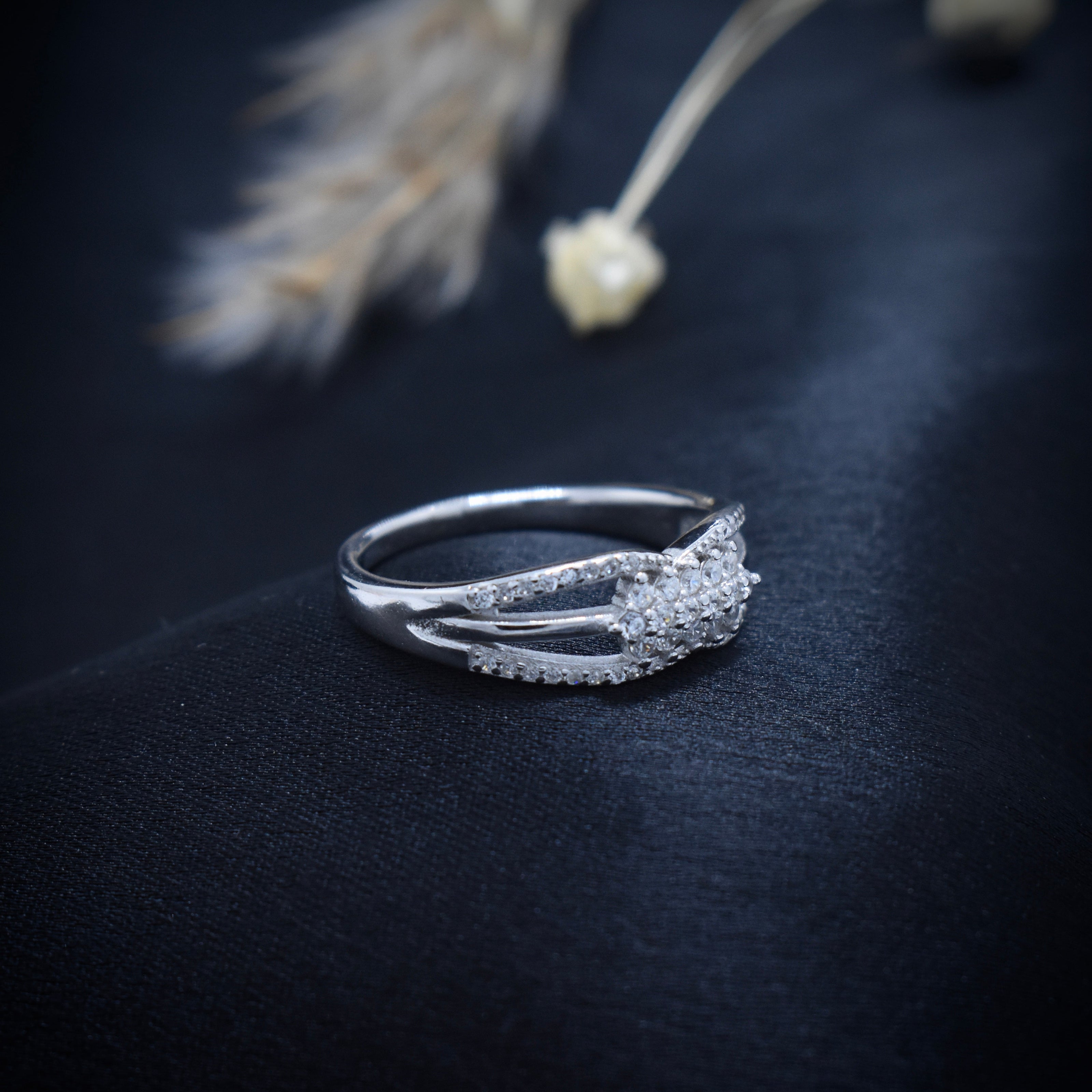 Silver Split Winged Sparkle Ring