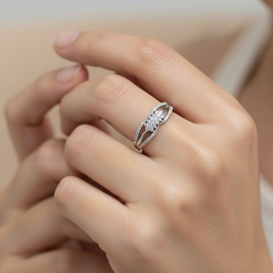 Silver Split Winged Sparkle Ring