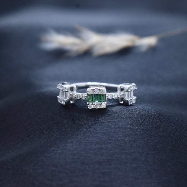 Silver Emerald Block Accent Ring
