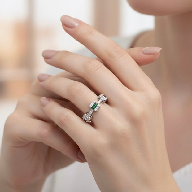 Silver Emerald Block Accent Ring
