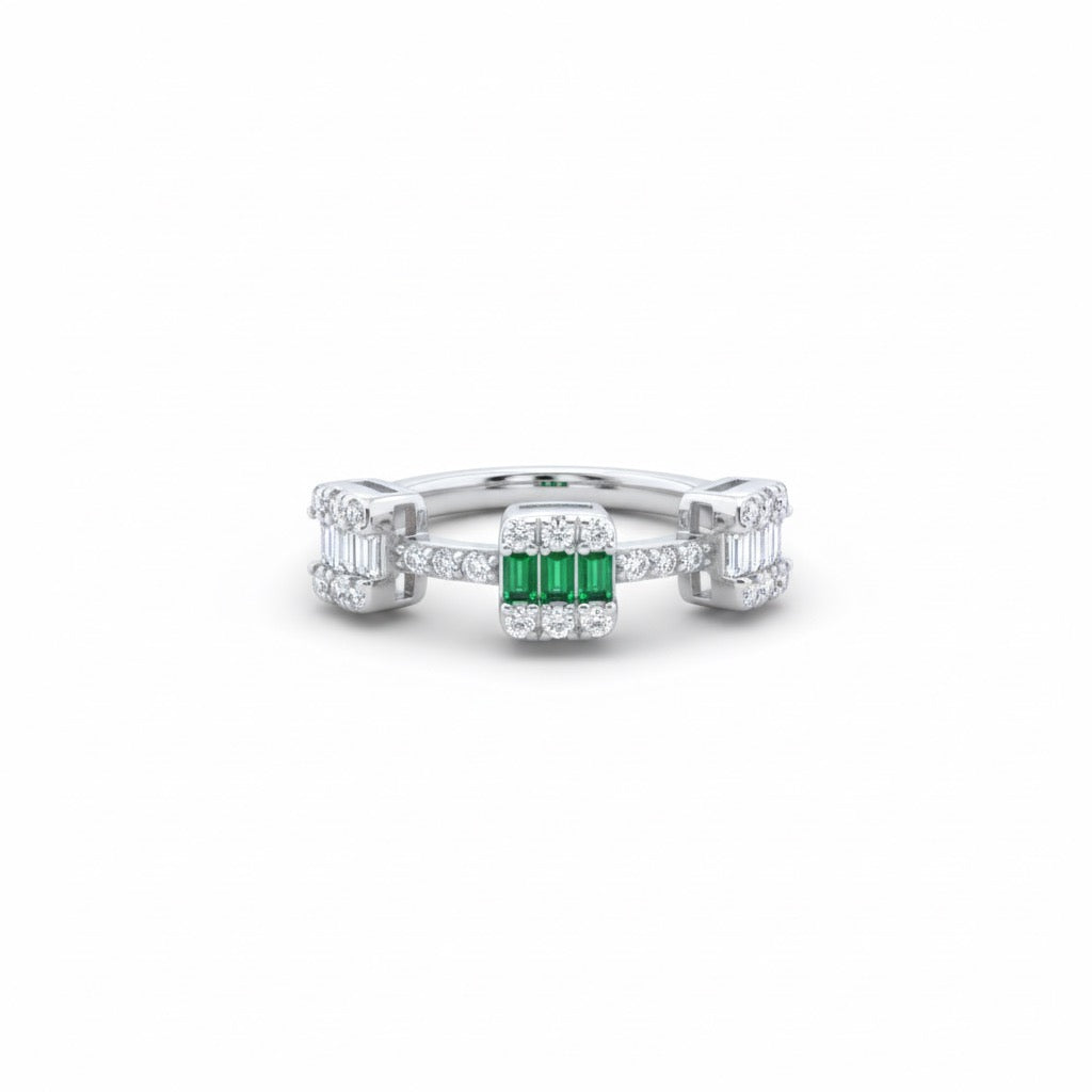 Silver Emerald Block Accent Ring
