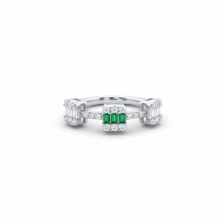 Silver Emerald Block Accent Ring