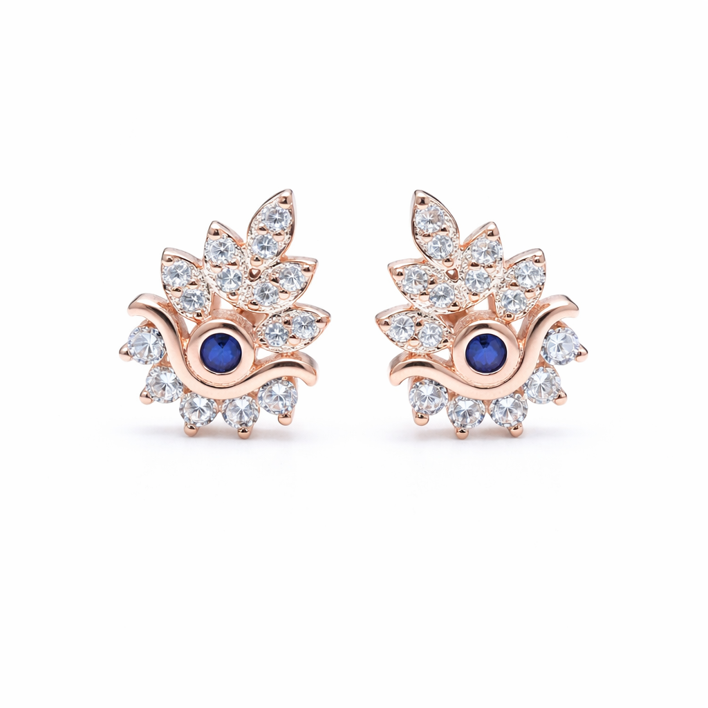 Rose Gold Floral Evil Eye Studs