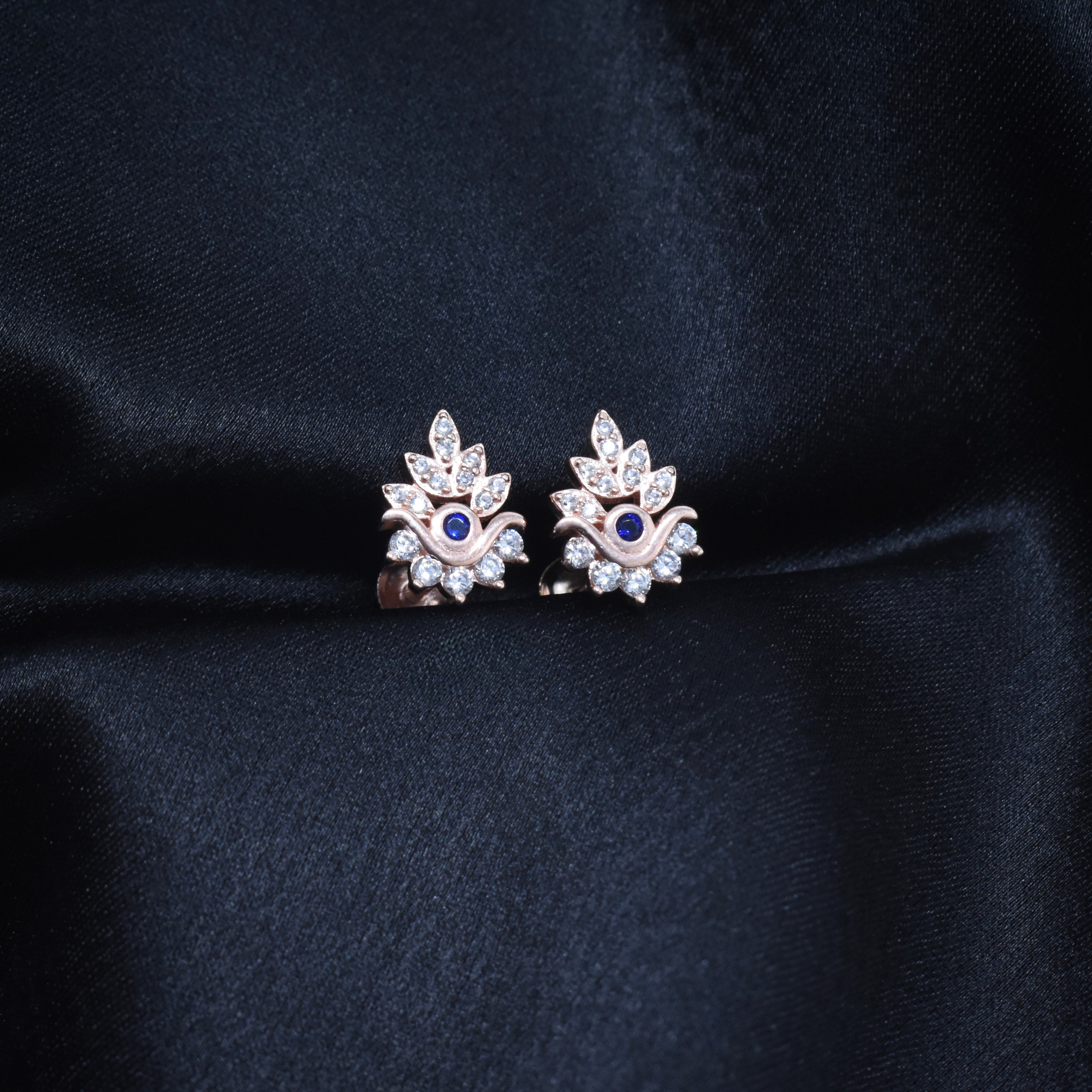 Rose Gold Floral Evil Eye Studs