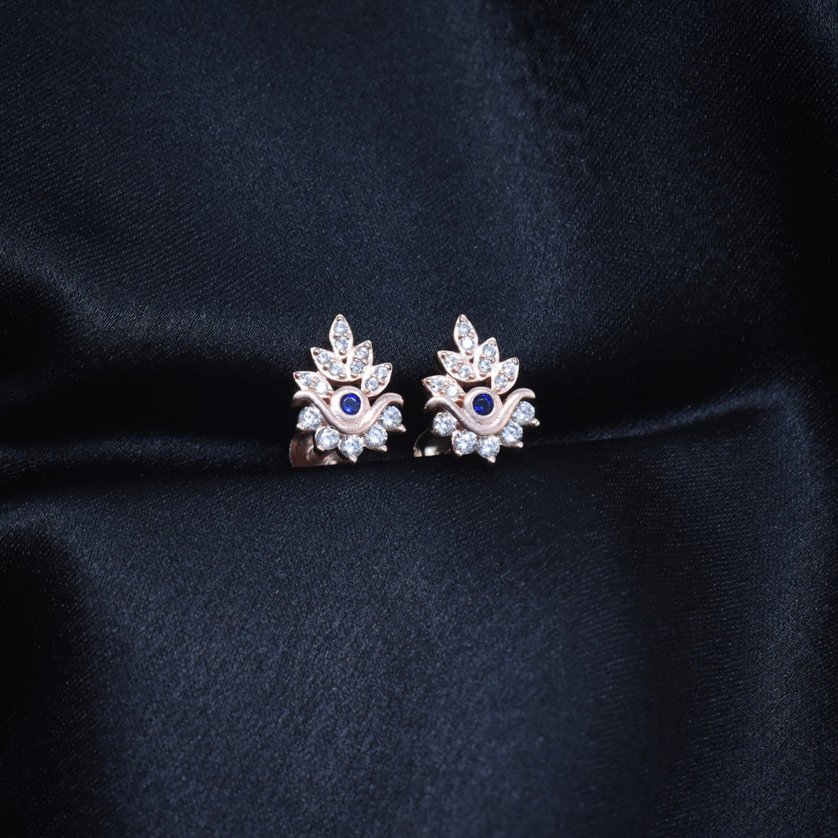 Floral Eye Motif Silver Rhodium Earrings