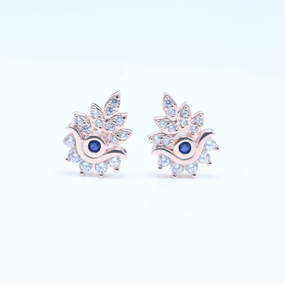 Floral Eye Motif Silver Rhodium Earrings