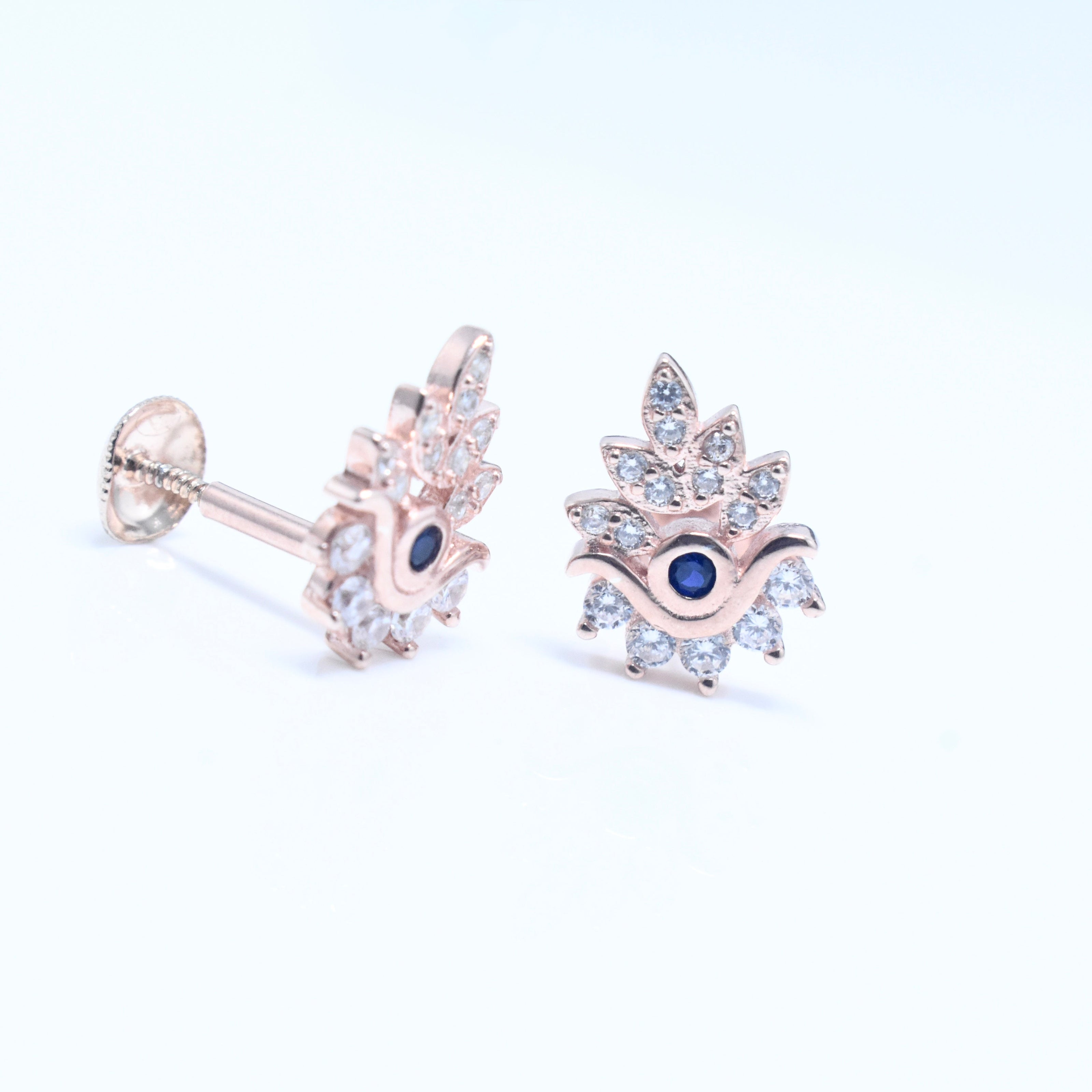 Floral Eye Motif Silver Rhodium Earrings