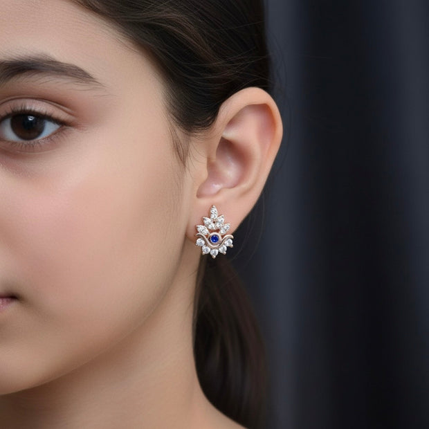 Floral Eye Motif Silver Rhodium Earrings