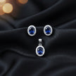 Sapphire Oval Halo Pendant Set with Chain and Earrings