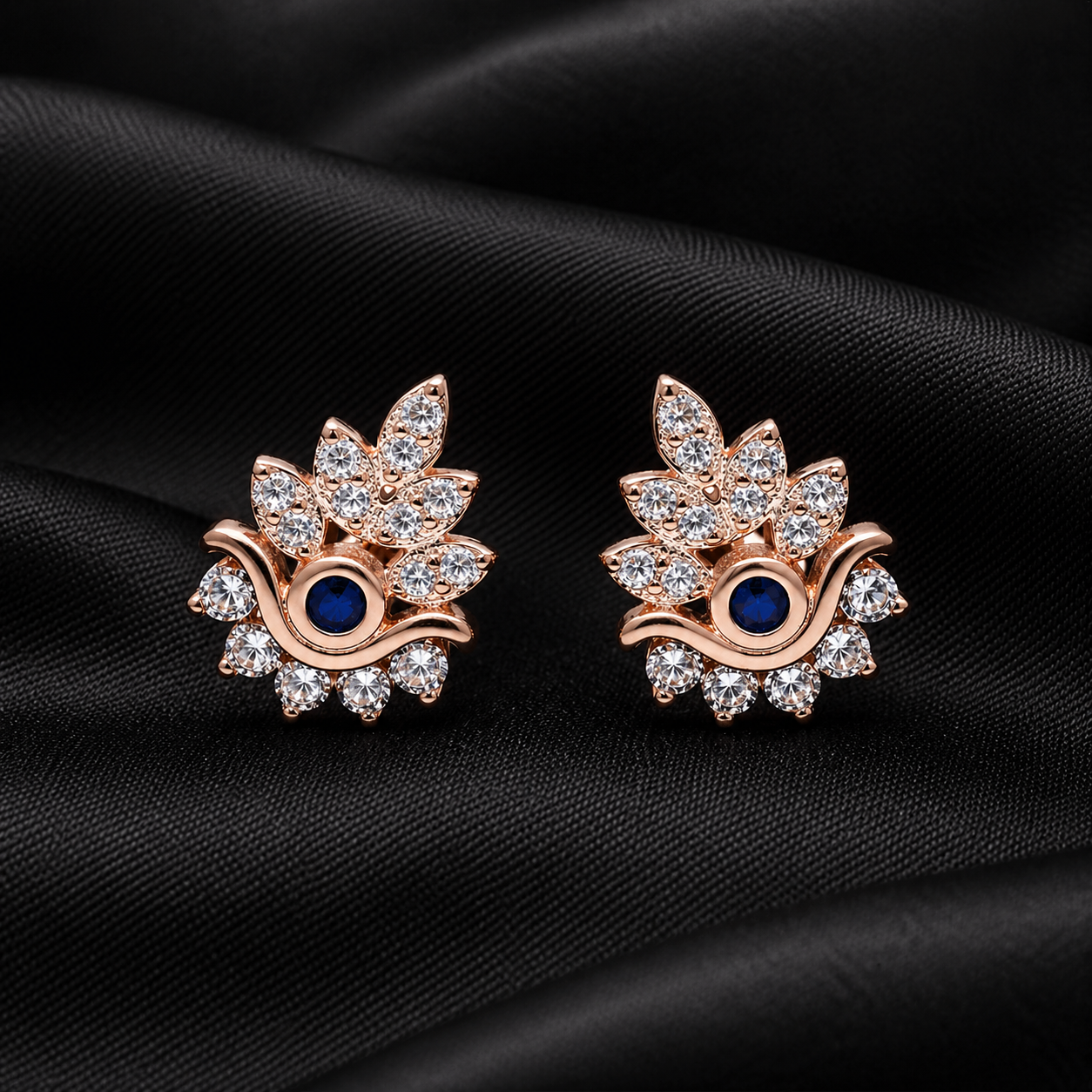 Rose Gold Floral Evil Eye Studs