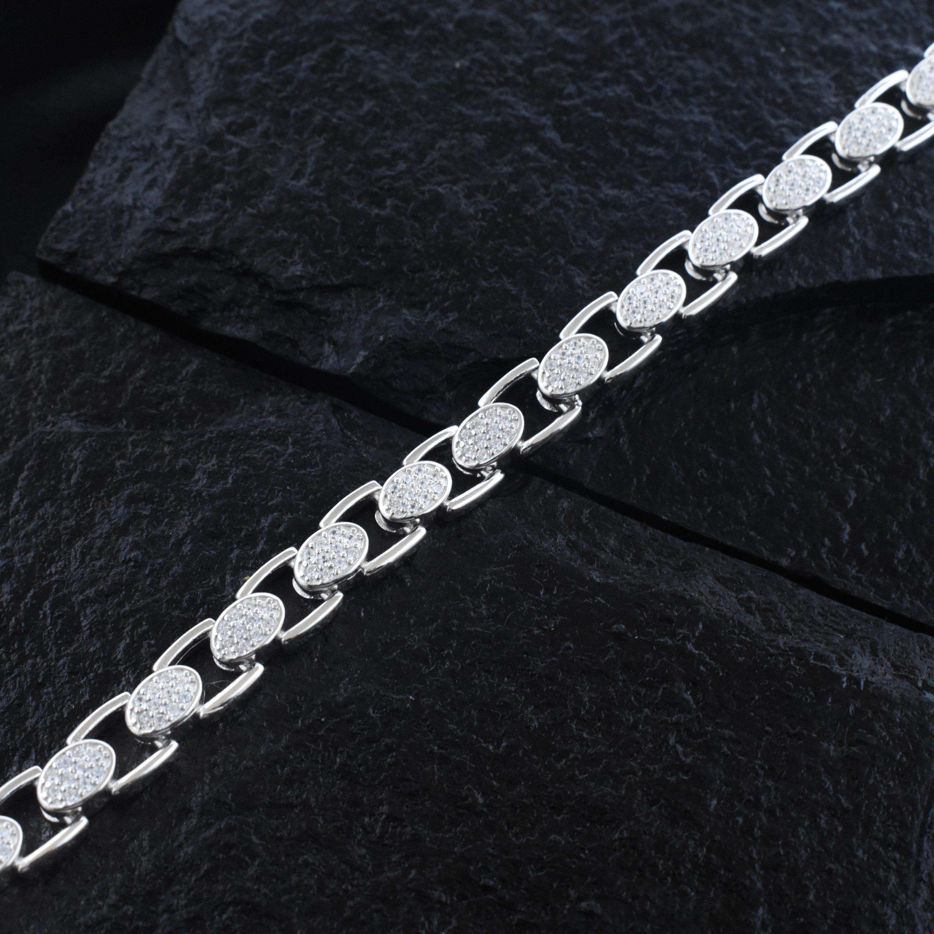 Radiant Oval Cuban Silver Bracelet