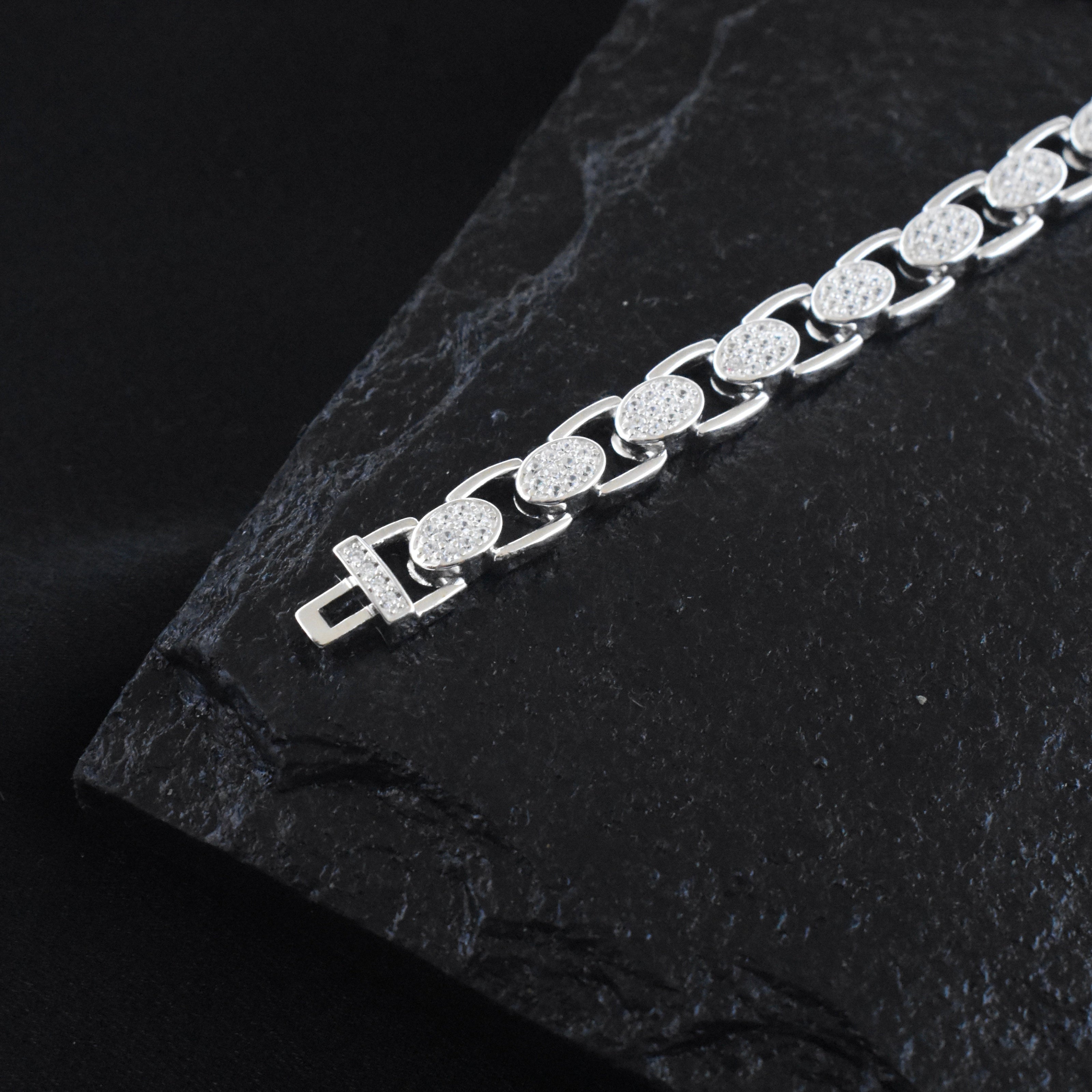 Radiant Oval Cuban Silver Bracelet