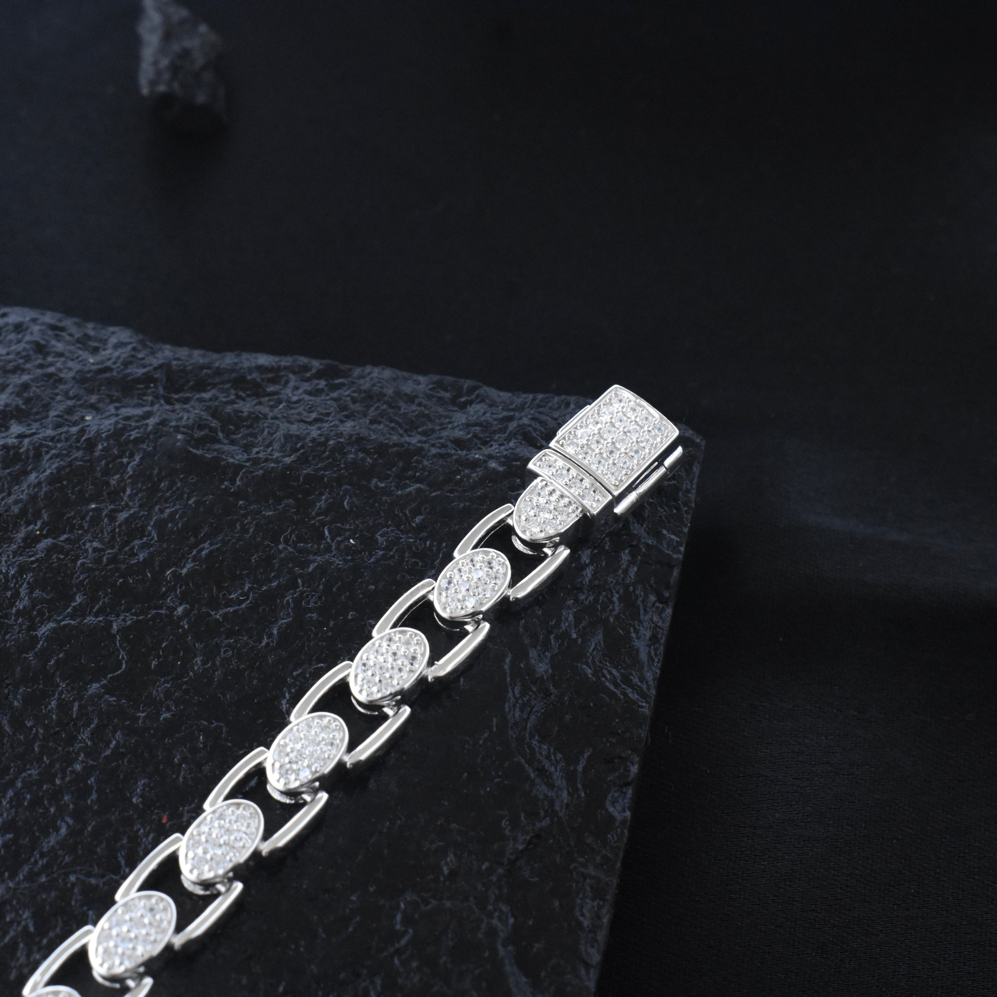 Radiant Oval Cuban Silver Bracelet