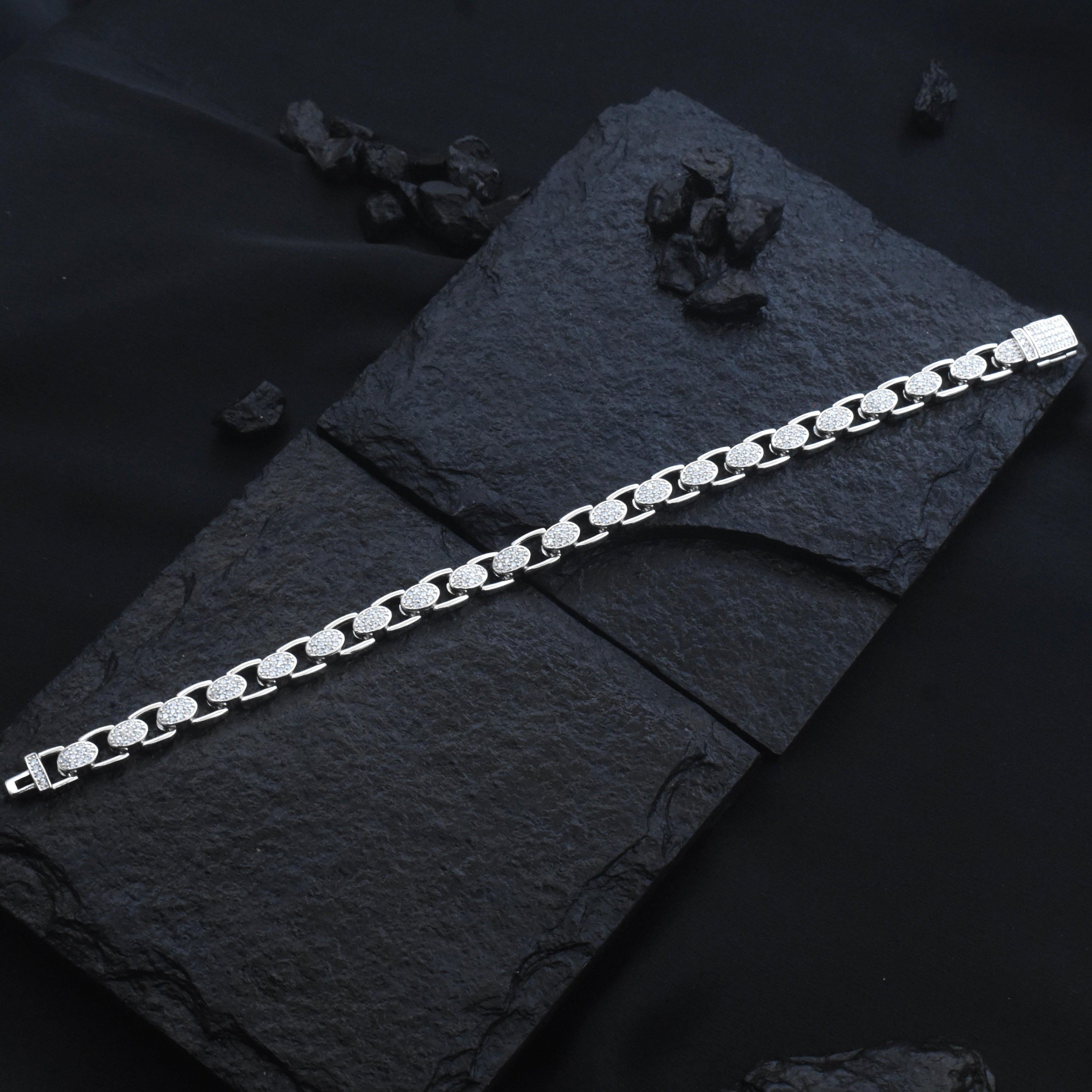 Radiant Oval Cuban Silver Bracelet