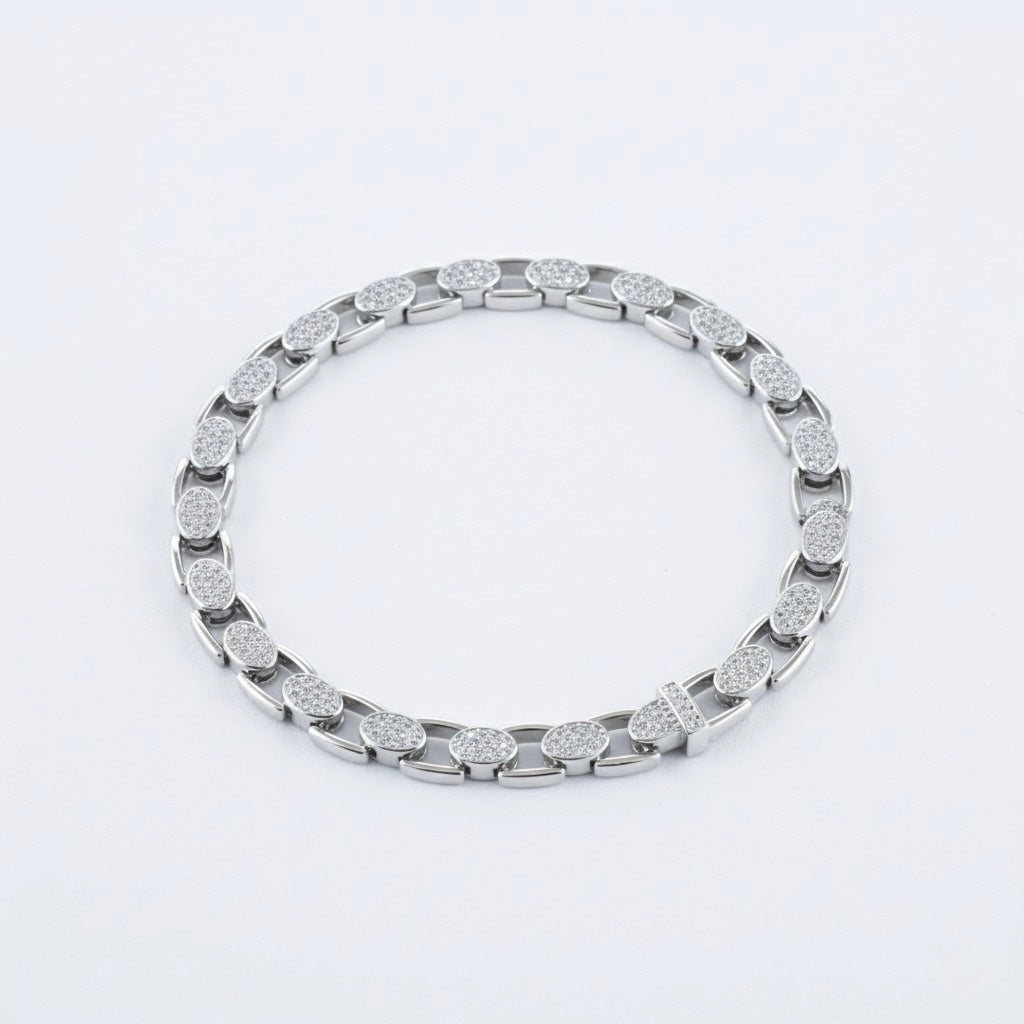 Radiant Oval Cuban Silver Bracelet