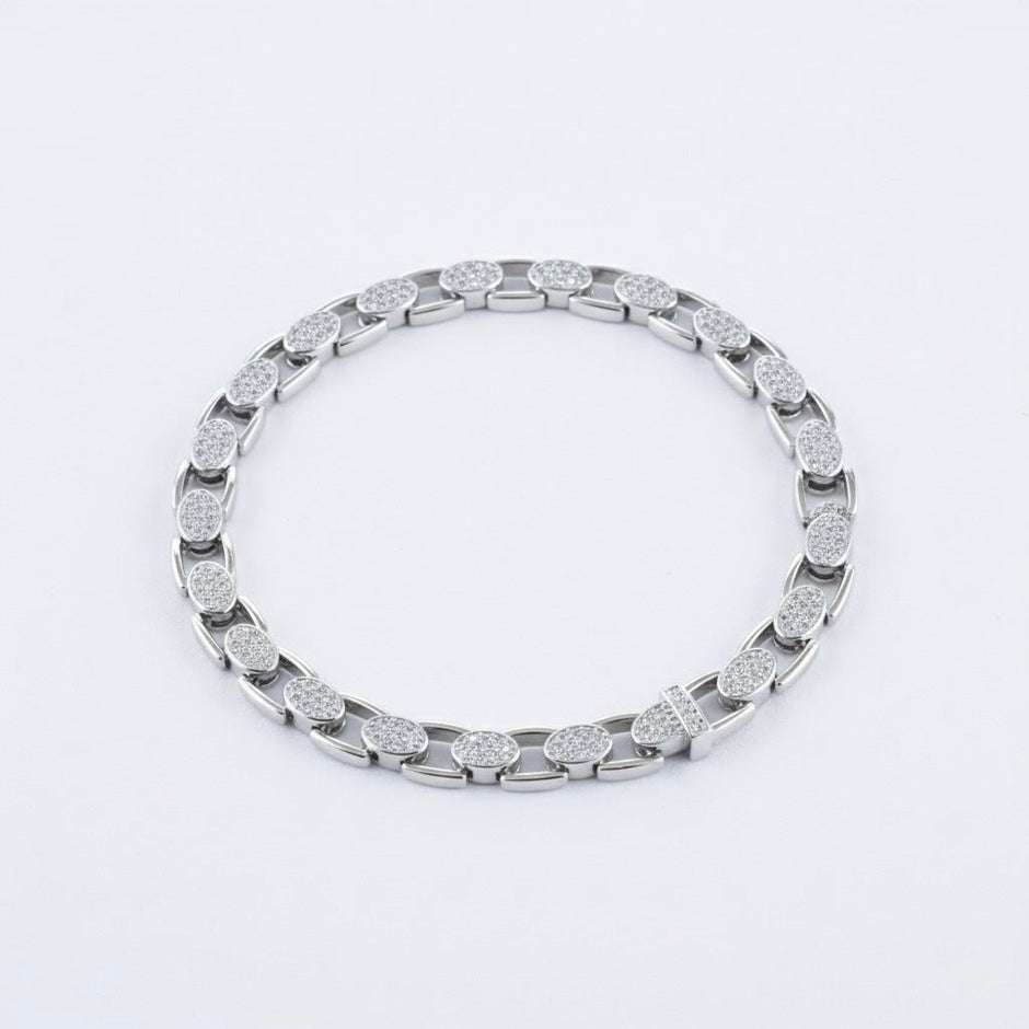 Radiant Oval Cuban Silver Bracelet