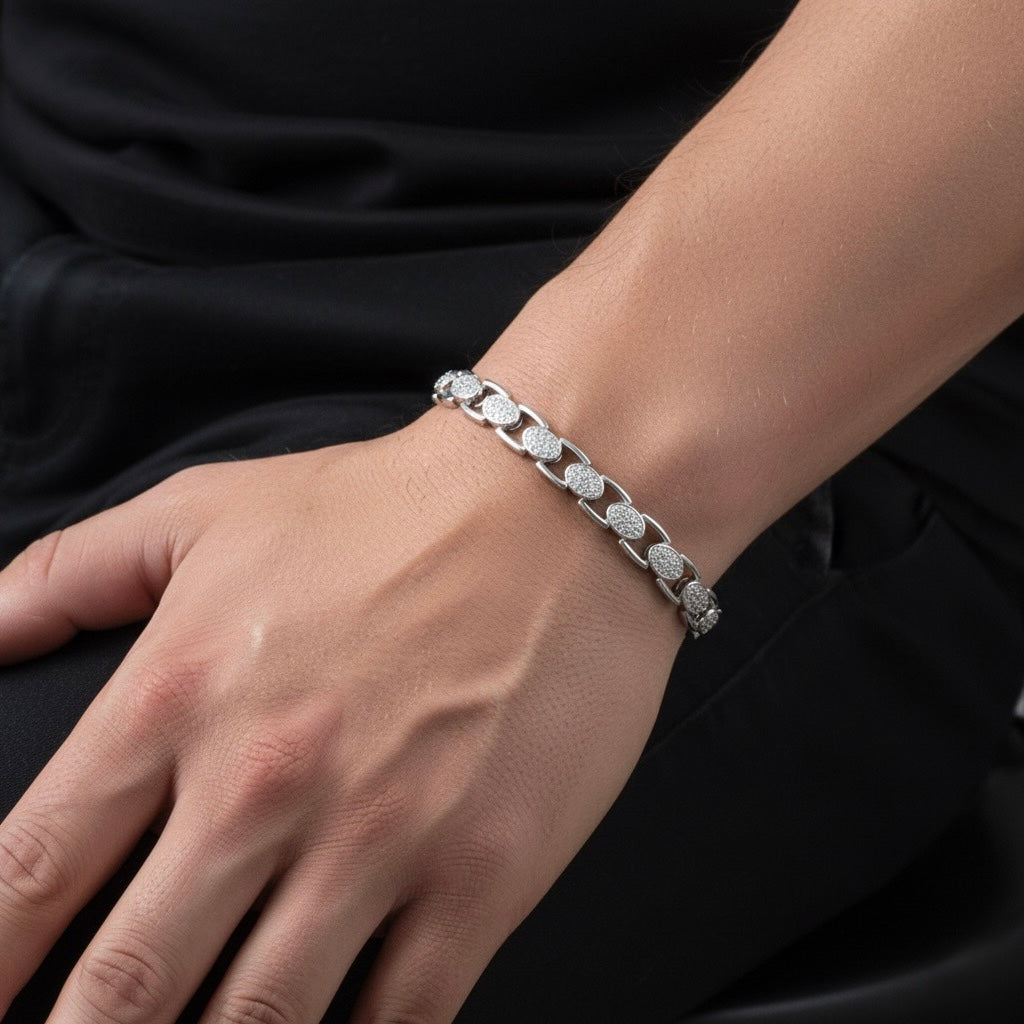 Radiant Oval Cuban Silver Bracelet