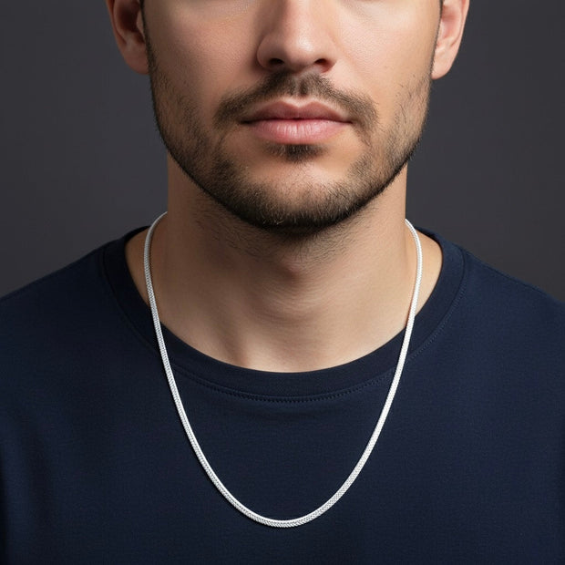 Sleek Curve Mesh Silver Chain