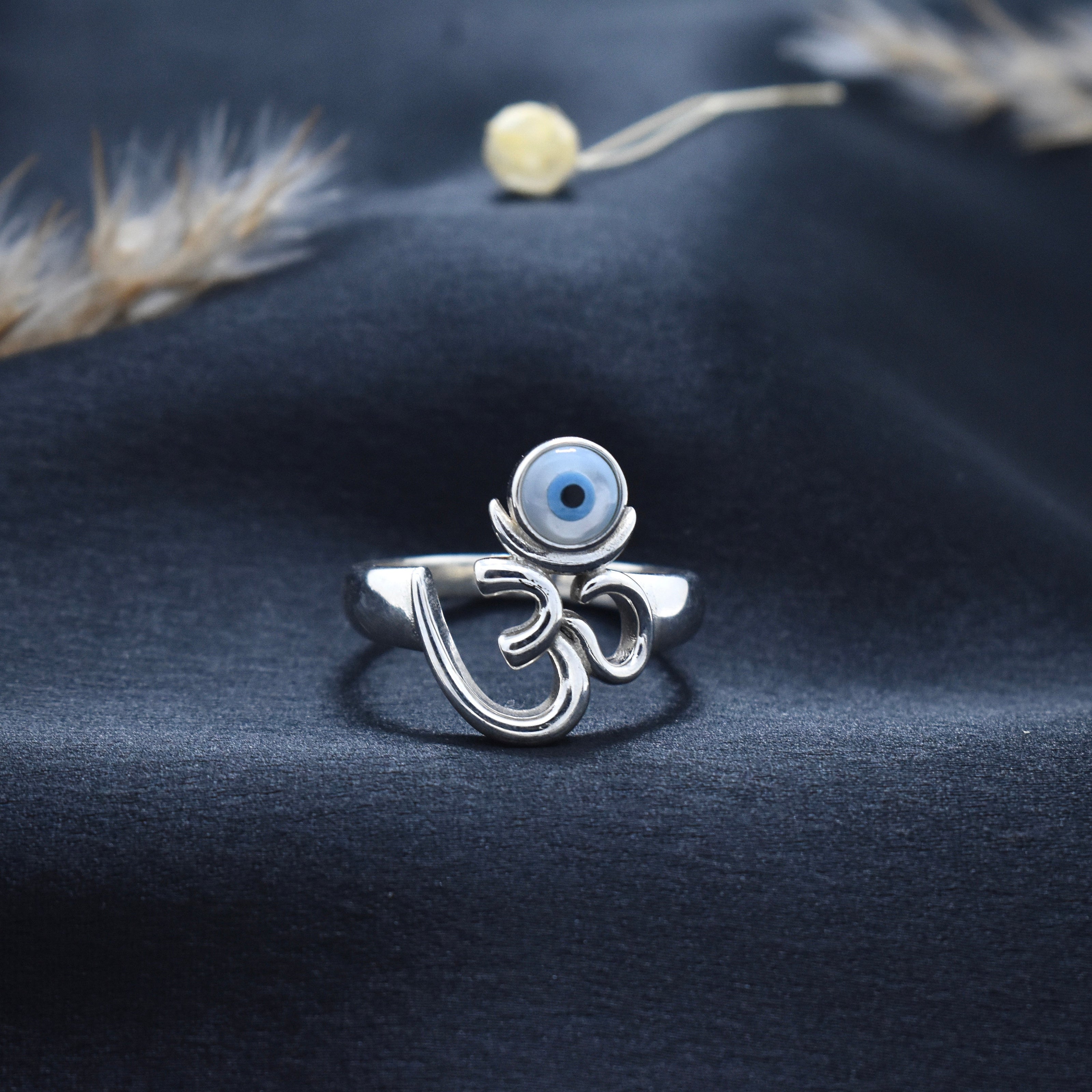 Silver Evil eye Om Ring