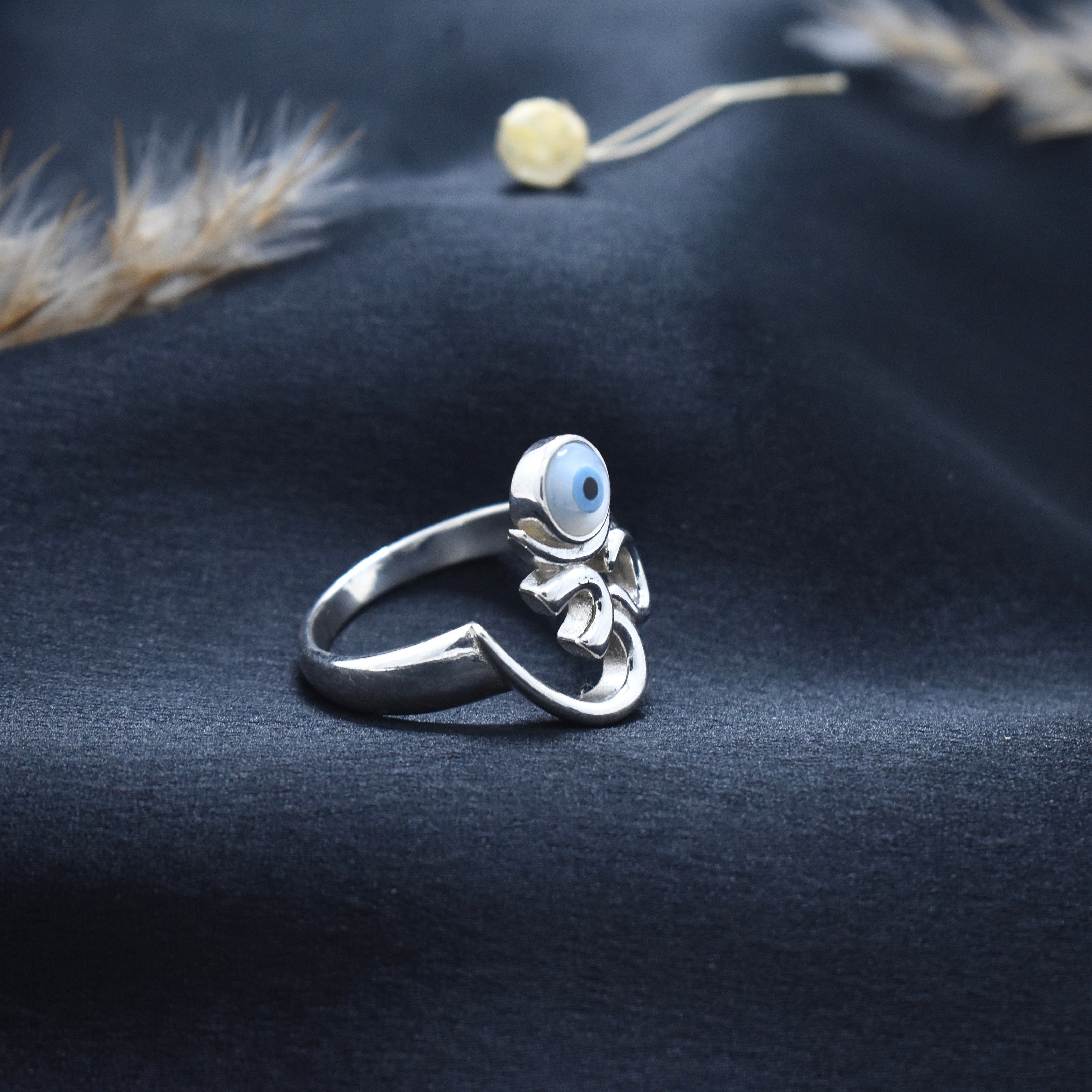 Silver Evil eye Om Ring