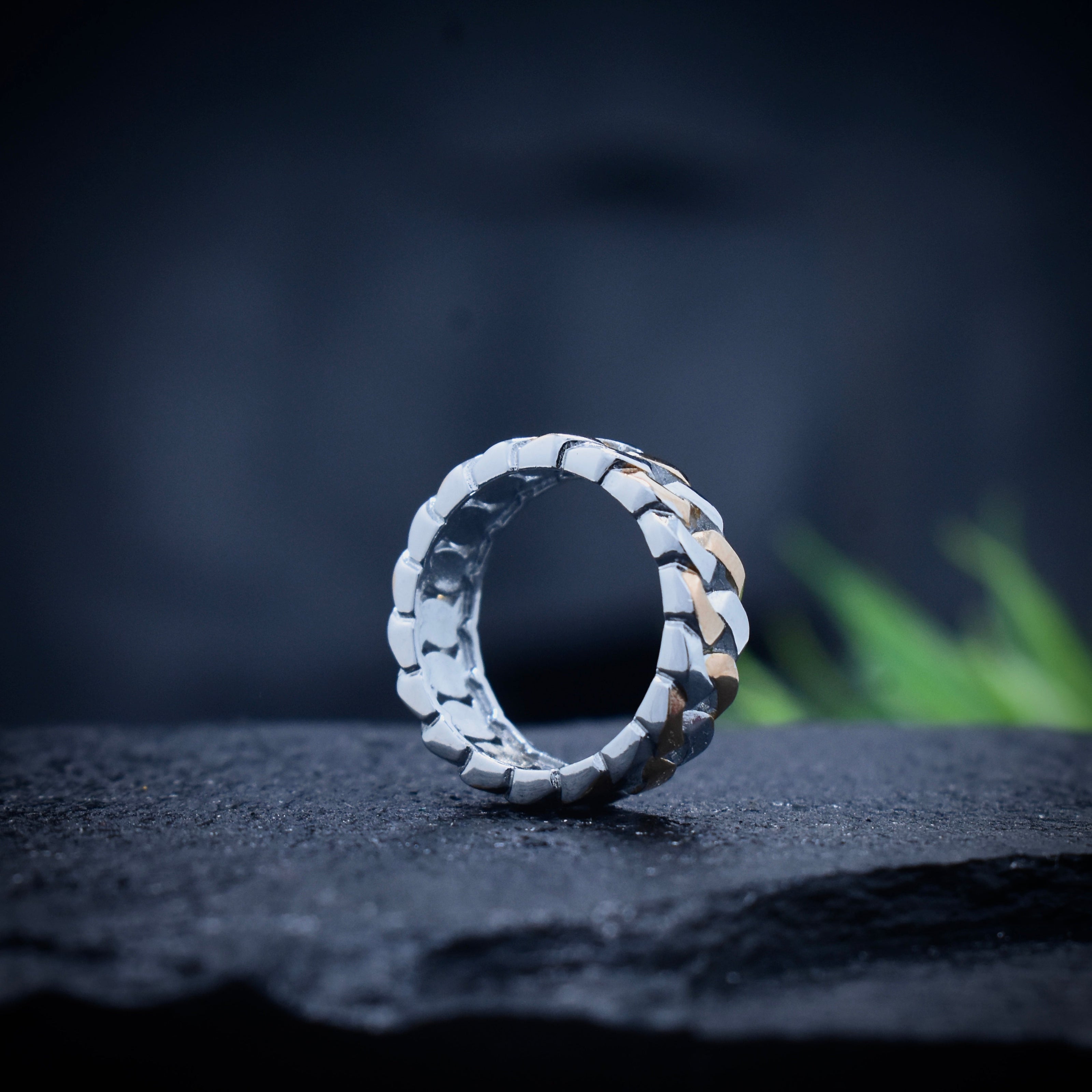 Silver Grid Fusion Rhodium Band