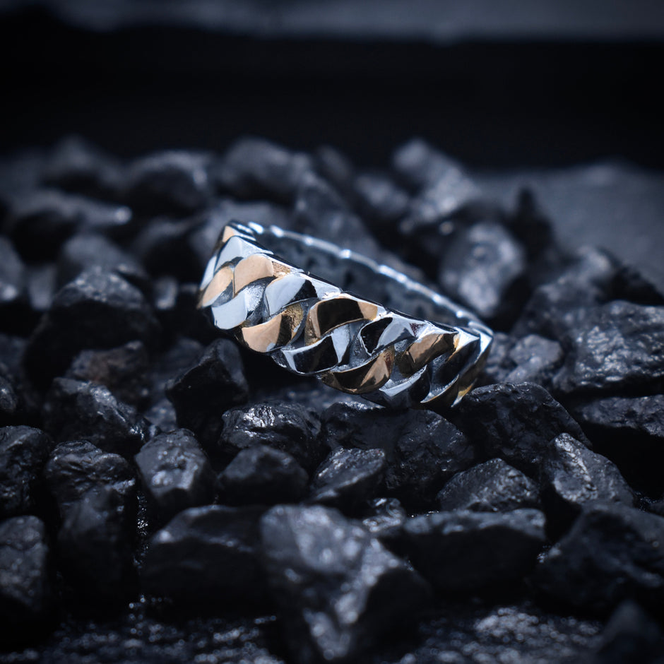Silver Grid Fusion Rhodium Band