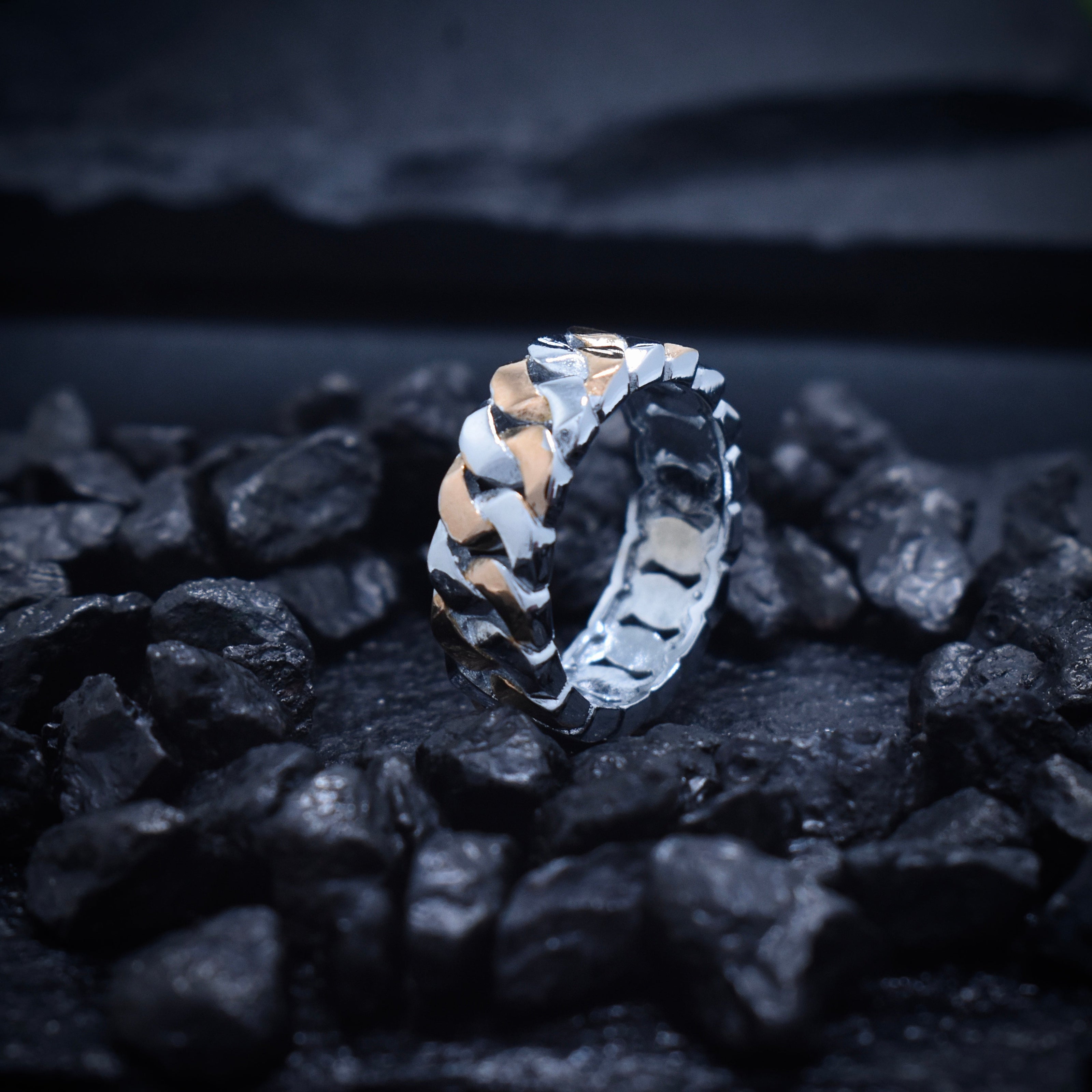 Silver Grid Fusion Rhodium Band