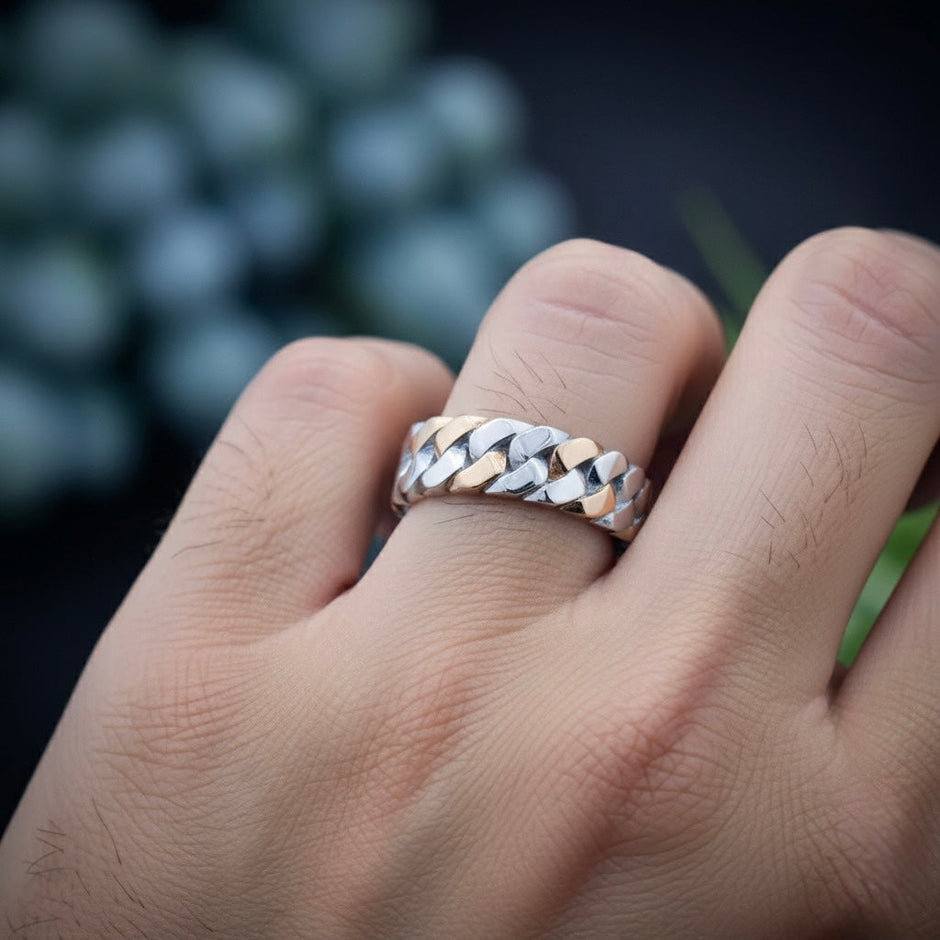 Silver Grid Fusion Rhodium Band