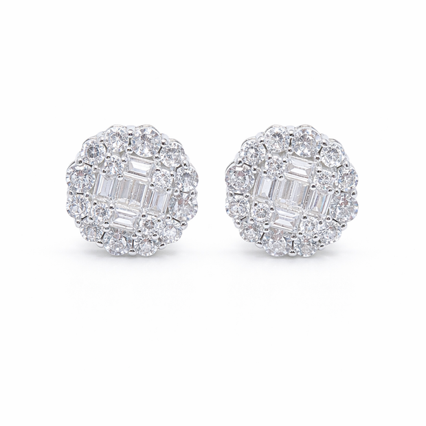 Baguette Cluster Floral Halo Studs