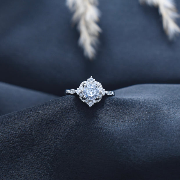 Victorian Inspired Pave Zircon Silver Ring
