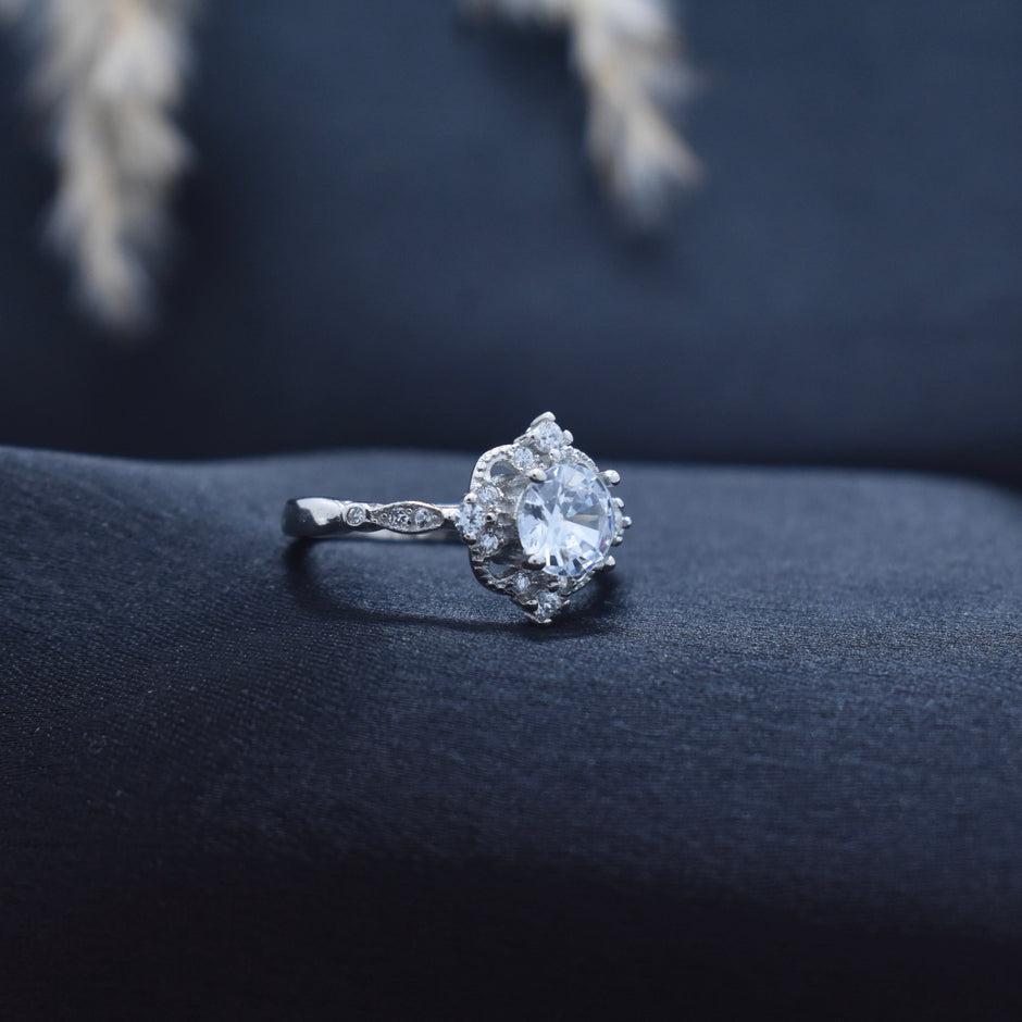 Victorian Inspired Pave Zircon Silver Ring