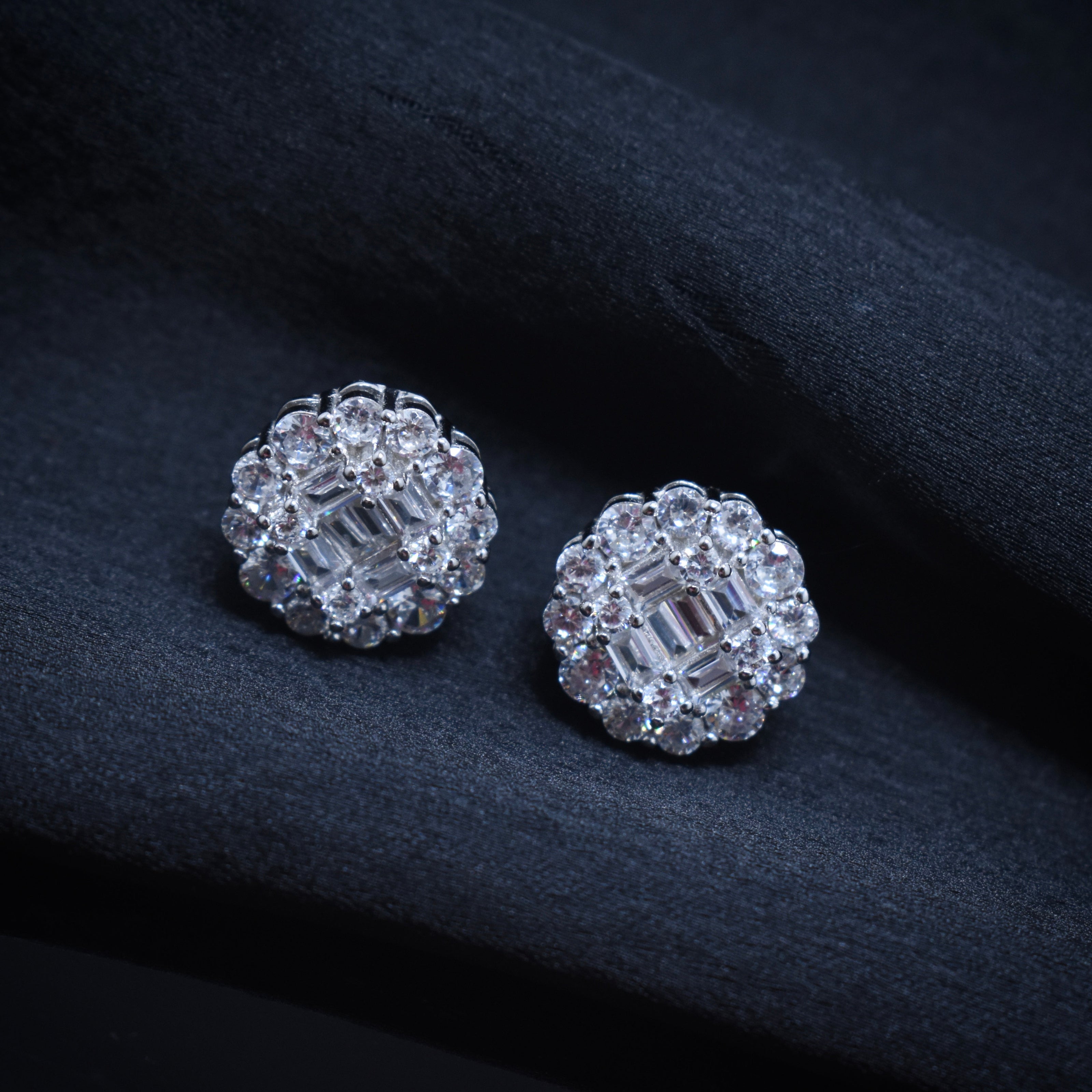 Regal Cluster Stud Silver Earrings