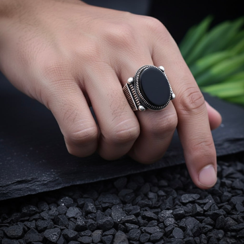 Titan Linear Turkish Onyx Signet Ring