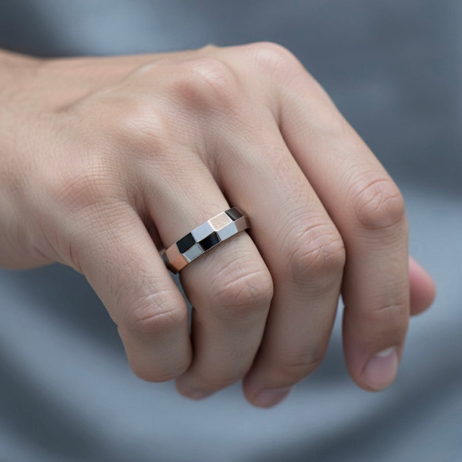 Silver CNC Bavel Shine Rhodium Band