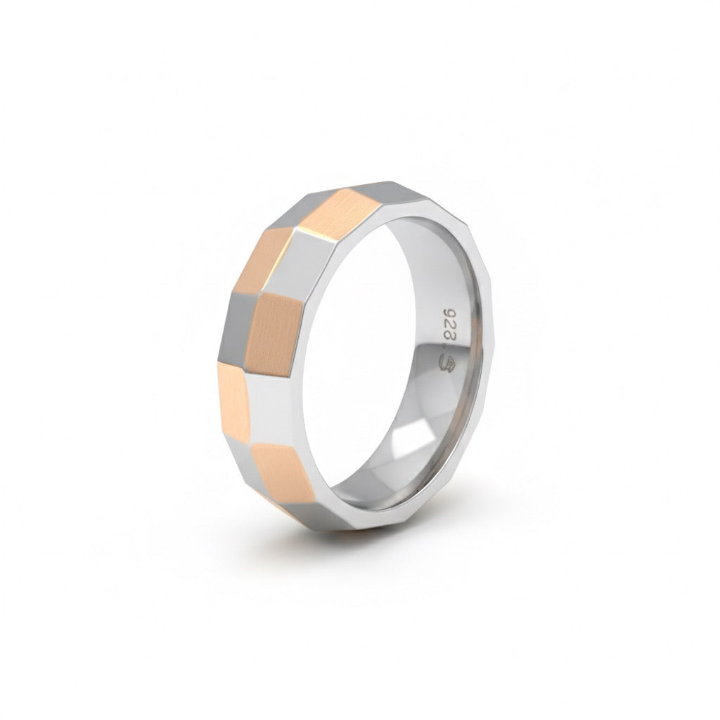 Silver CNC Bavel Shine Rhodium Band