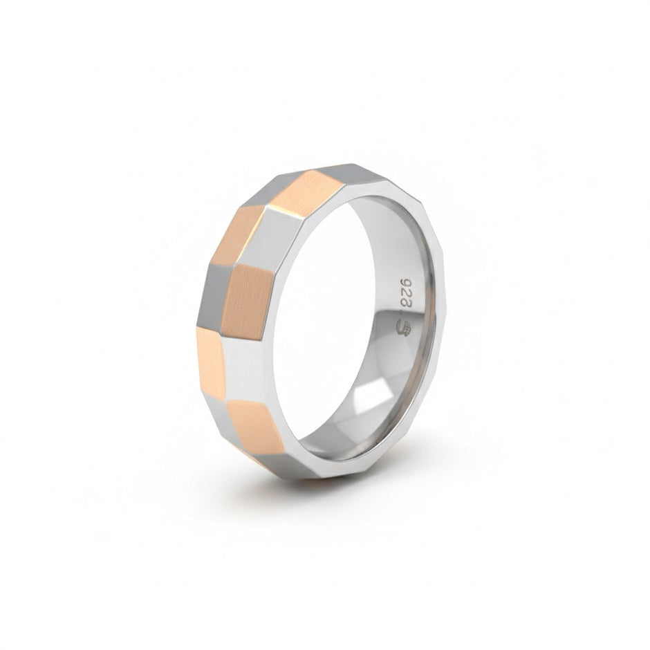 Silver CNC Bavel Shine Rhodium Band