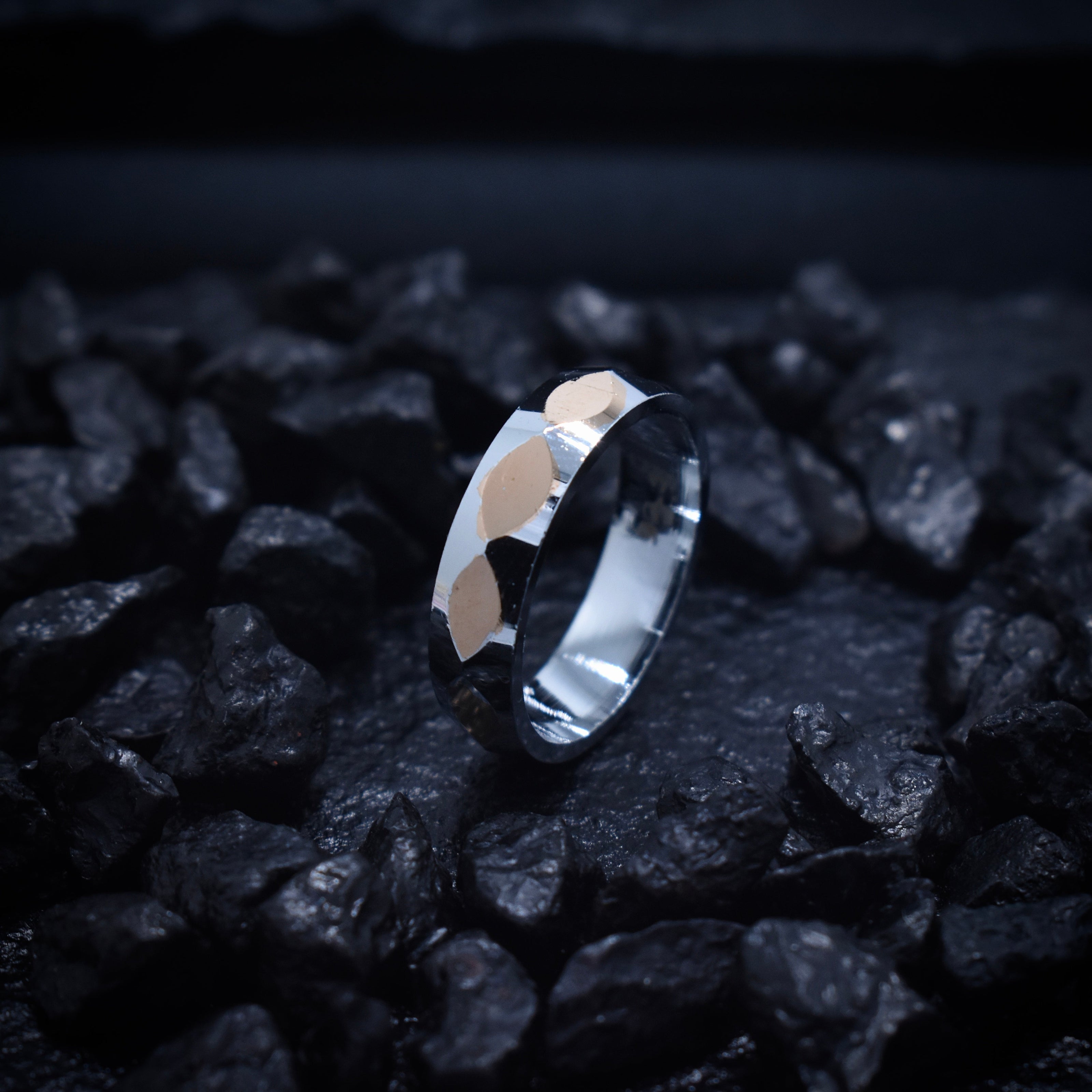 Silver Prism Hex Cut Rhodium Band